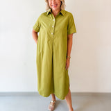 Short Sleeve Midi Dress - Olive
