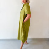 Short Sleeve Midi Dress - Olive