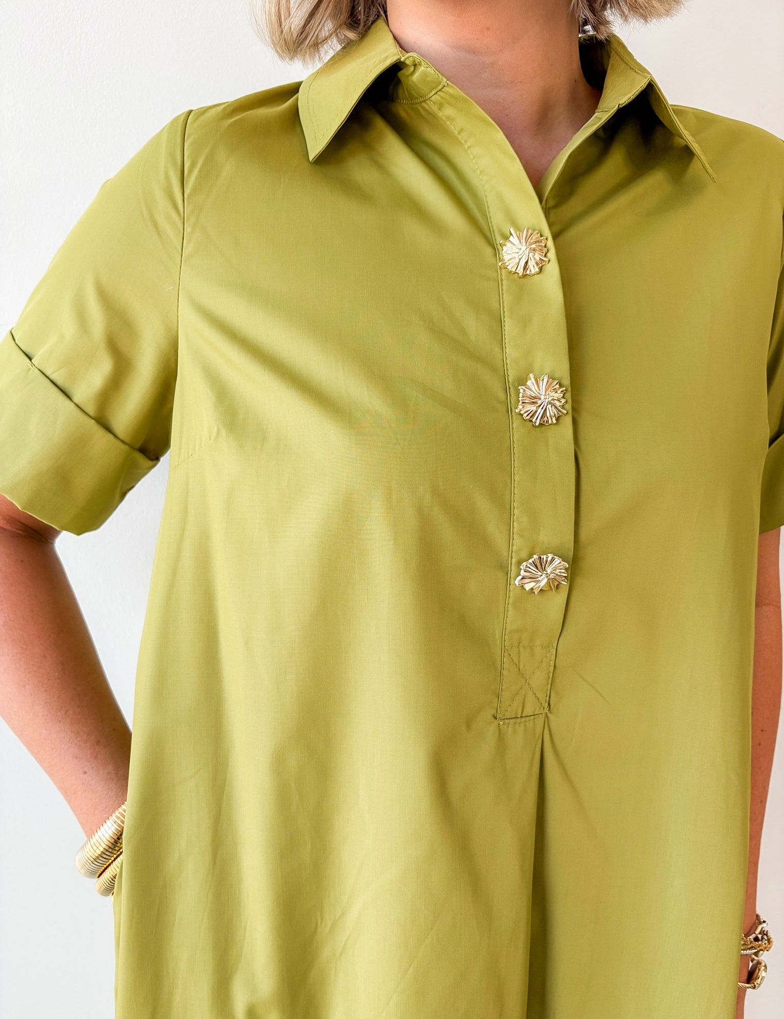 Short Sleeve Midi Dress - Olive