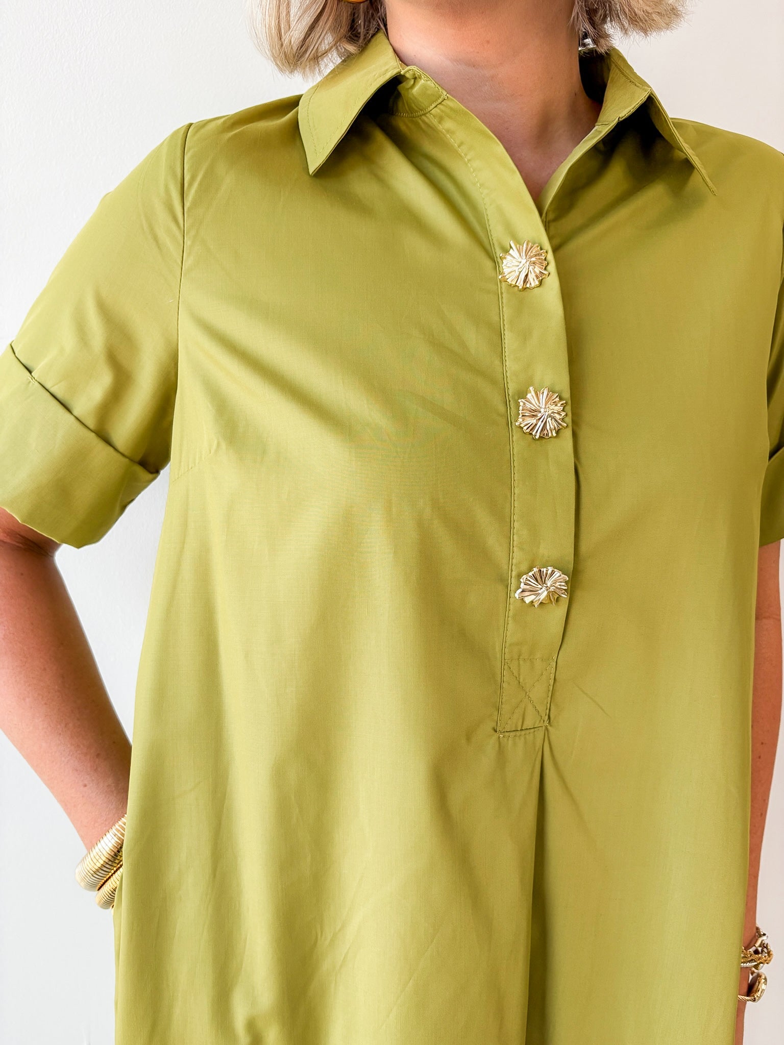 Short Sleeve Midi Dress - Olive