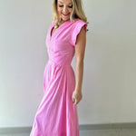 Short Sleeve Pinktuck Zip Midi Dress - Pink