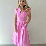 Short Sleeve Pinktuck Zip Midi Dress - Pink