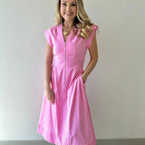 Short Sleeve Pinktuck Zip Midi Dress - Pink