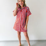 Short Sleeve Striped Button Up Dress