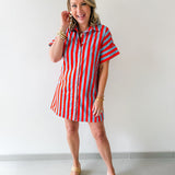 Short Sleeve Striped Button Up Dress