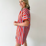 Short Sleeve Striped Button Up Dress