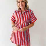 Short Sleeve Striped Button Up Dress