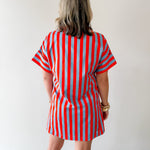 Short Sleeve Striped Button Up Dress