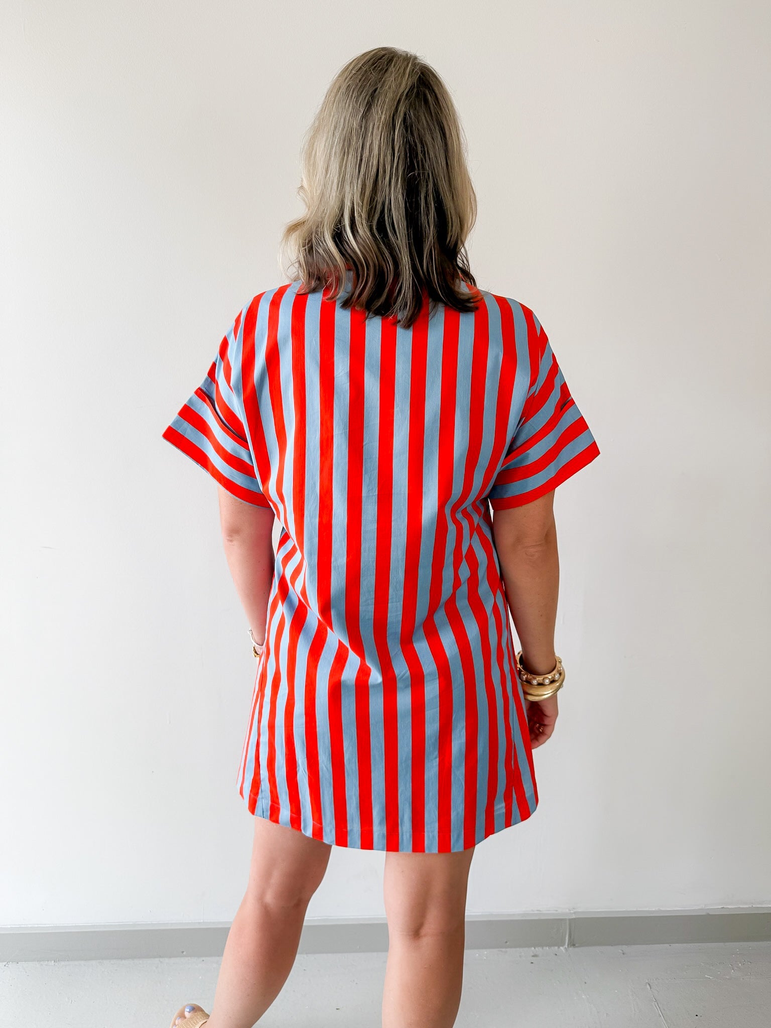 Short Sleeve Striped Button Up Dress