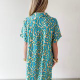 Short Sleeved Printed Dress - Teal