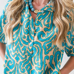 Short Sleeved Printed Dress - Teal