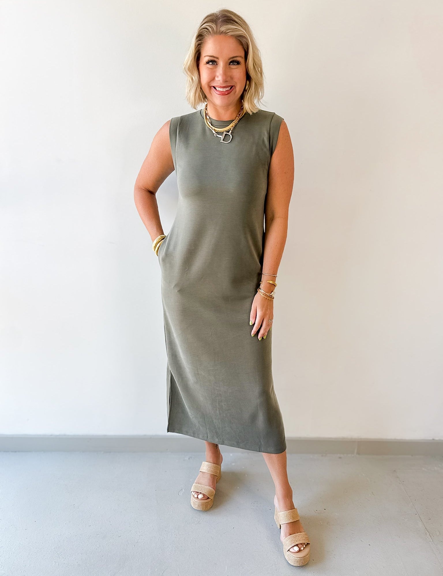 Side Slit Midi Shirt Dress - Mocha
