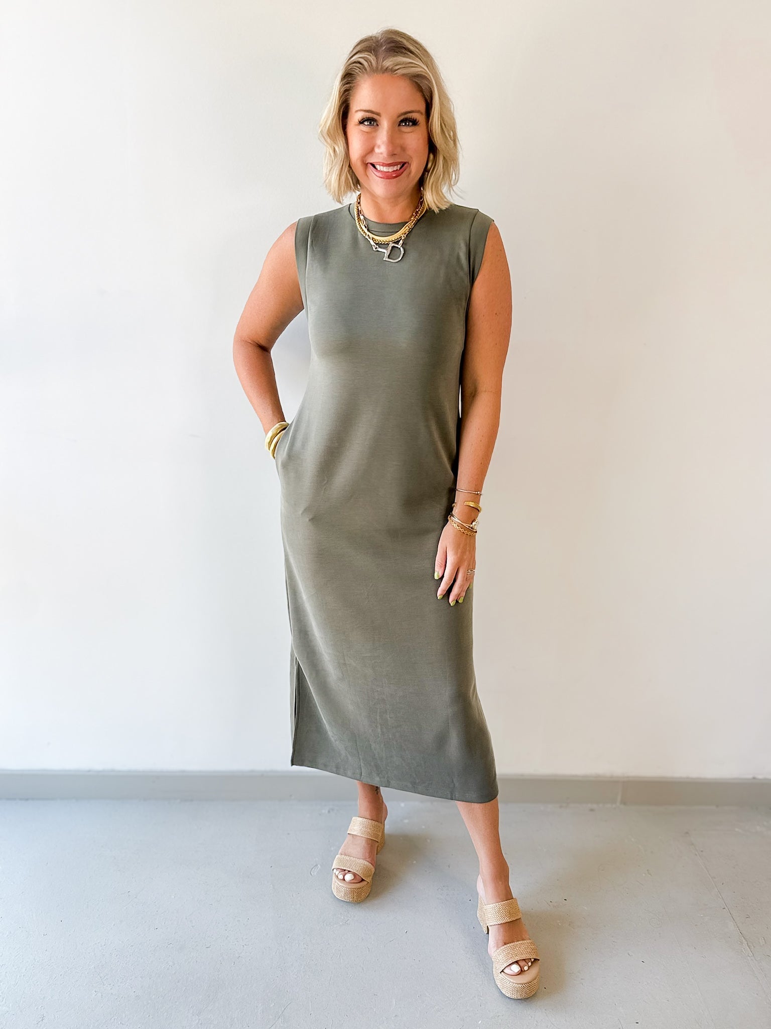Side Slit Midi Shirt Dress - Mocha