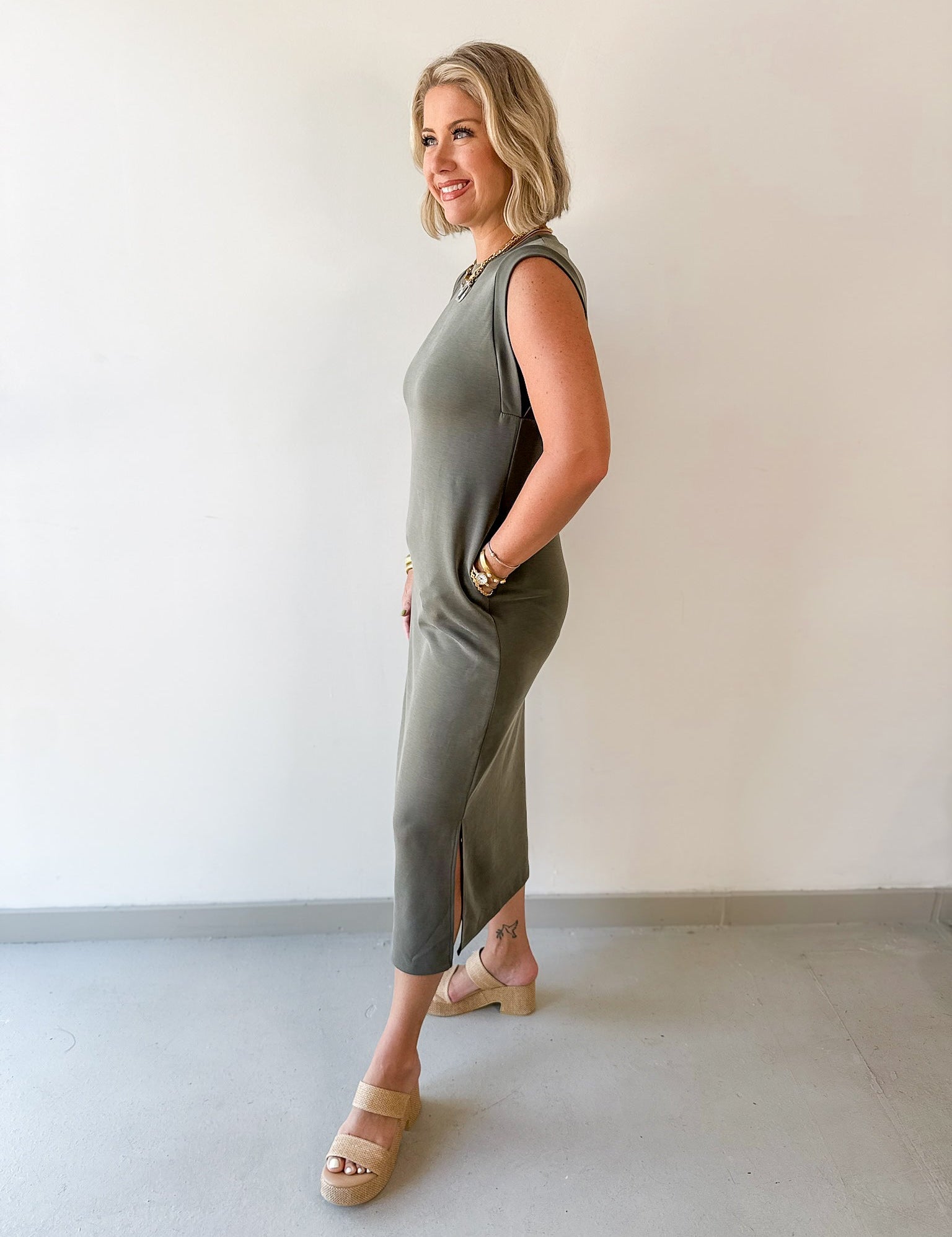 Side Slit Midi Shirt Dress - Mocha