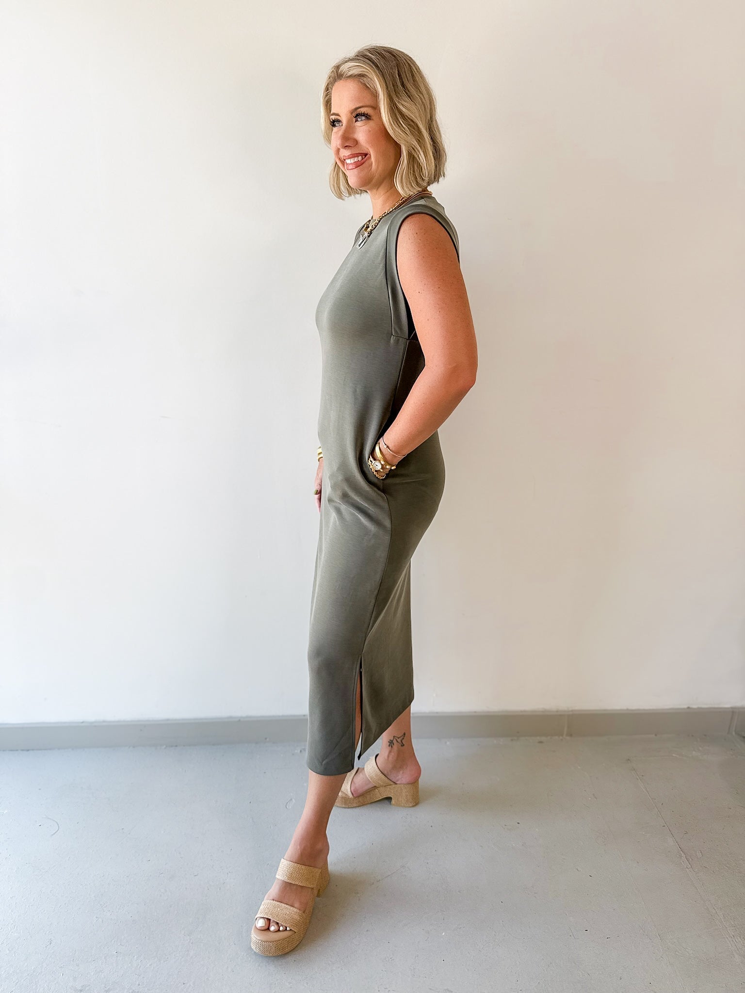 Side Slit Midi Shirt Dress - Mocha