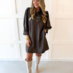 Silky High Neck Long Sleeved Dress - Espresso