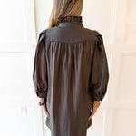 Silky High Neck Long Sleeved Dress - Espresso