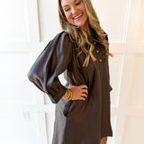 Silky High Neck Long Sleeved Dress - Espresso