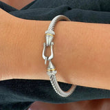 Silver Cable Bangle with Hook Clasp