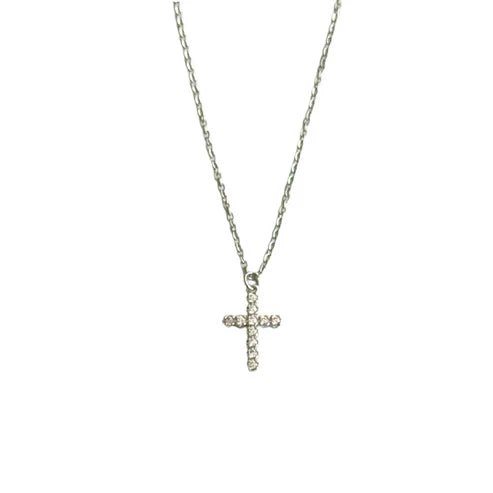 Silver Cross Necklace with Cubic Zirconia