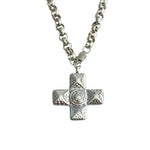 Silver Large Block Cross Pendant Necklace