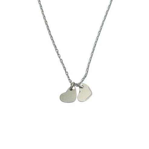 Silver Necklace Featuring Two Heart Charms