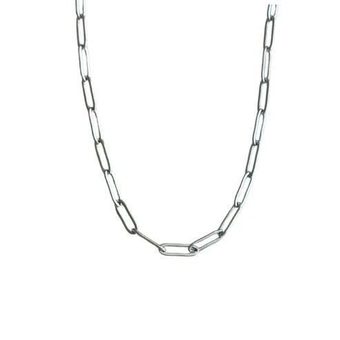 Silver Paperclip Chain Necklace - 16"