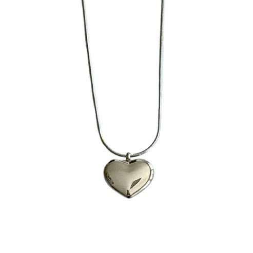 Silver Snake Chain with Small Heart Charm Necklace