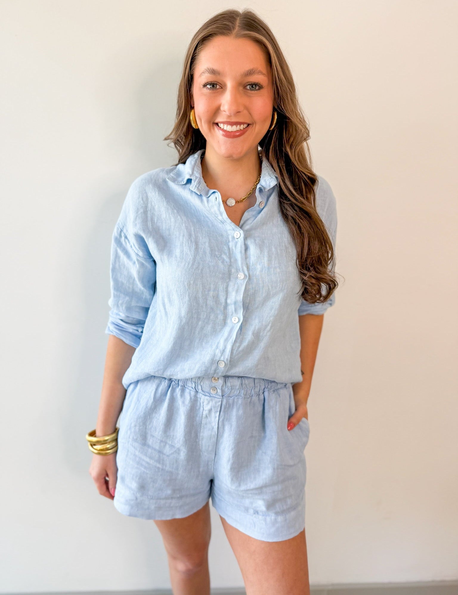 Sky Blue Linen Shorts
