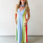 Sky Linen Multi-stripe Midi Dress