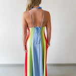 Sky Linen Multi-stripe Midi Dress