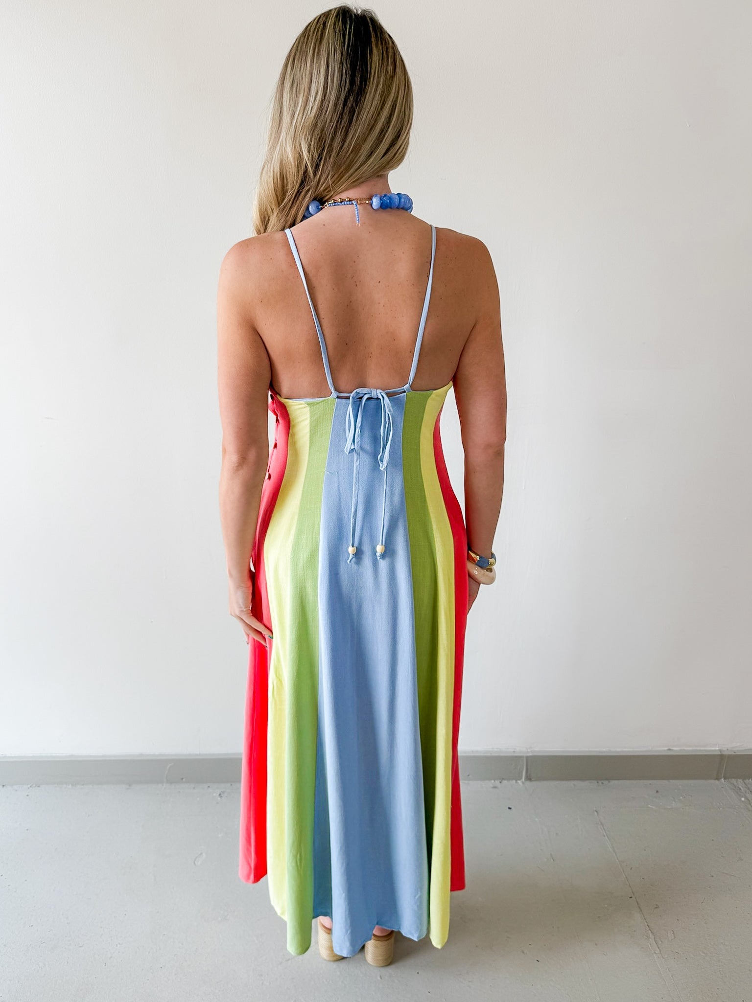 Sky Linen Multi-stripe Midi Dress