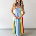 Sky Linen Multi-stripe Midi Dress