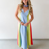 Sky Linen Multi-stripe Midi Dress