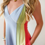 Sky Linen Multi-stripe Midi Dress