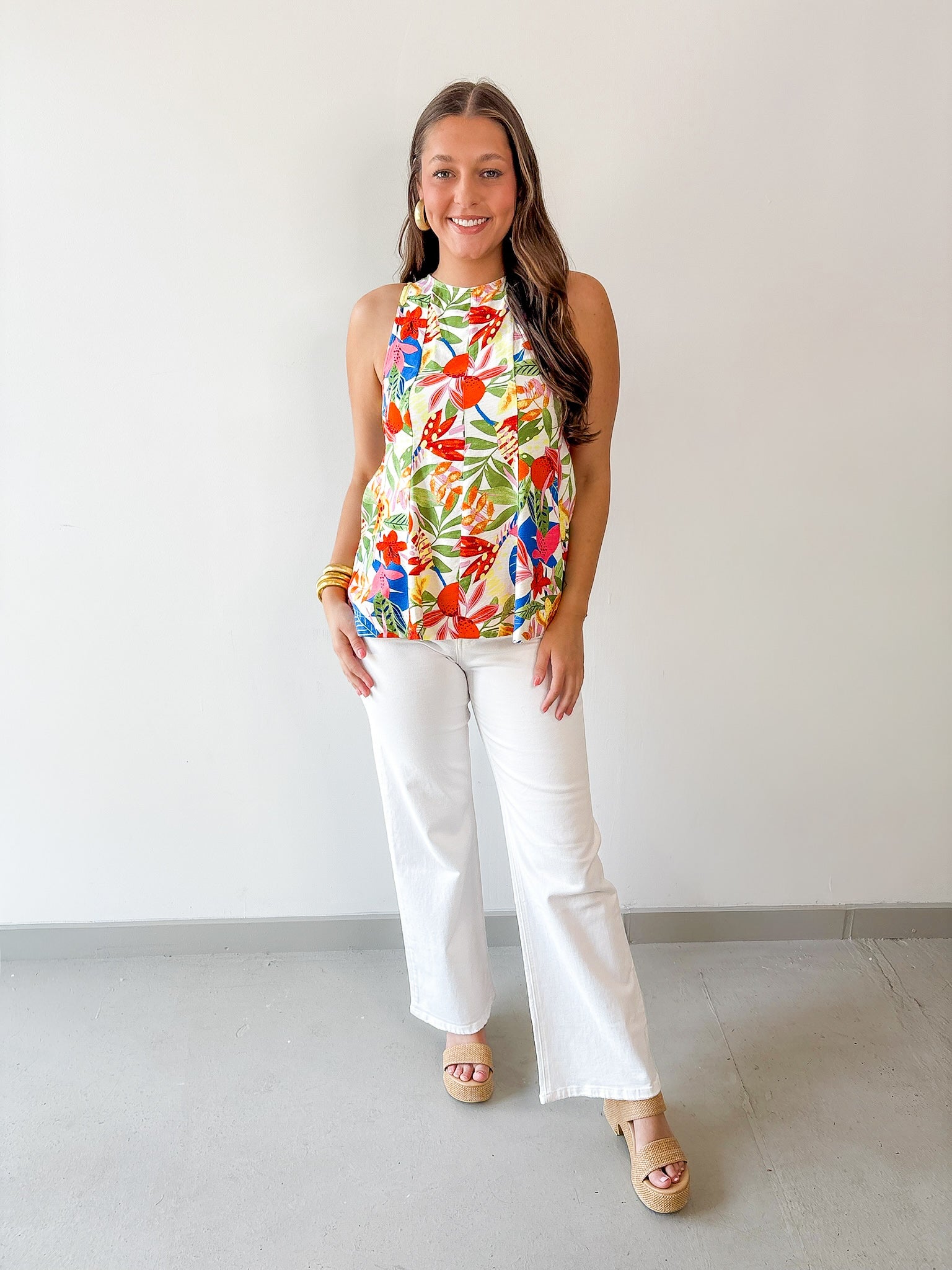 Sleeveless Flared Print Top