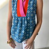 Sleeveless Floral Patter V - neck top