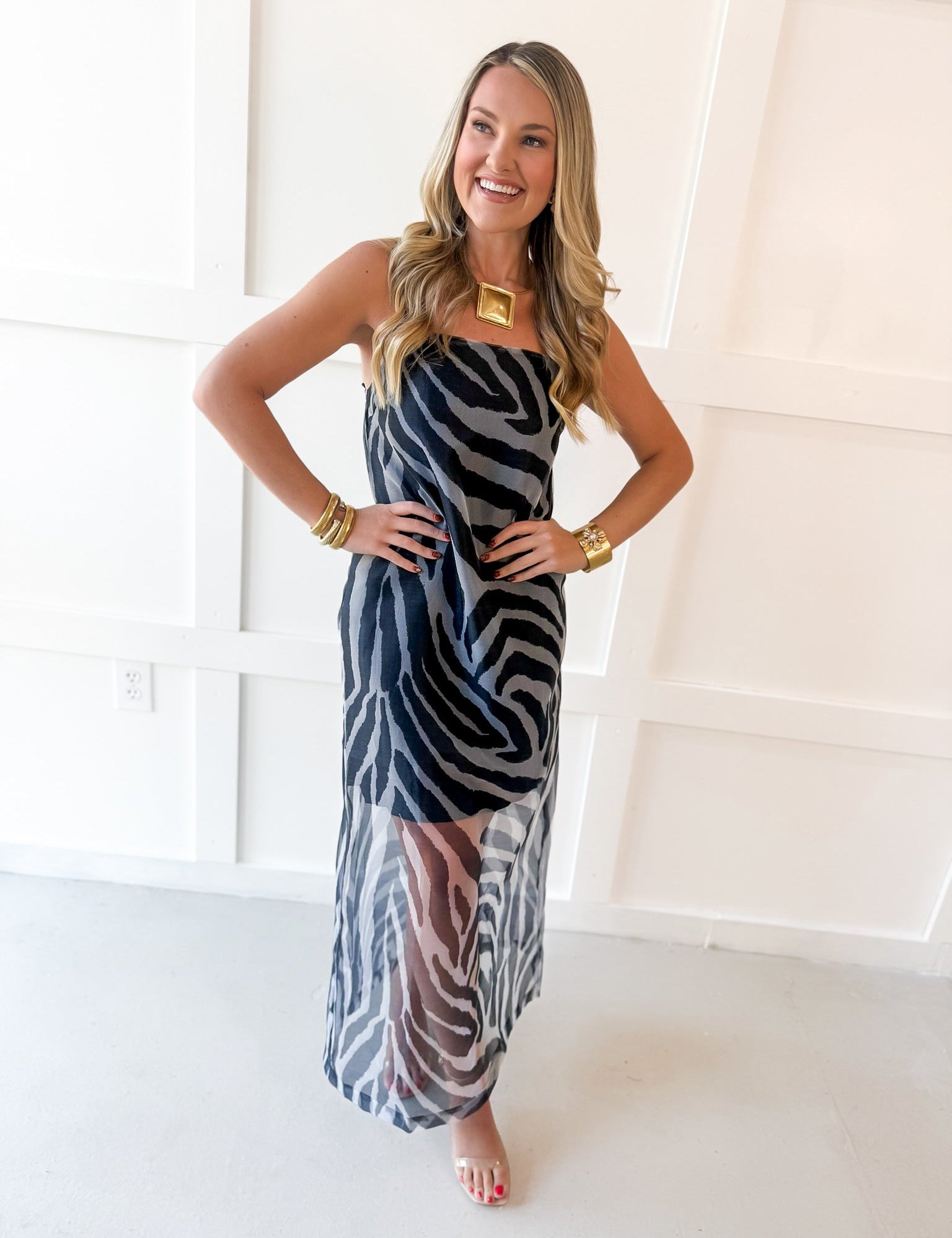 Sleeveless Sheer Maxi Dress - Black