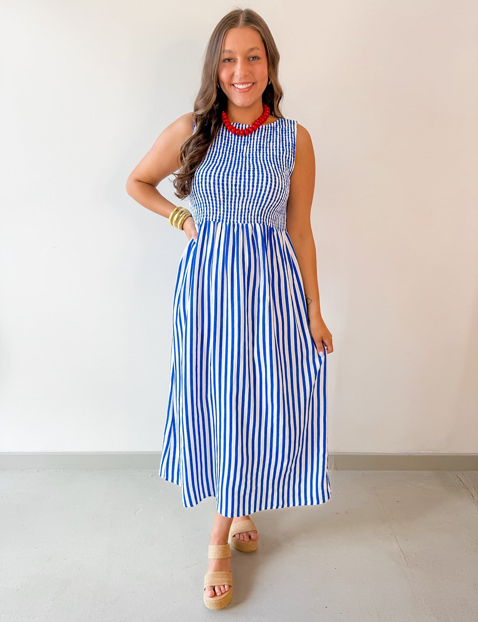 Sleeveless Striped Midi Dress