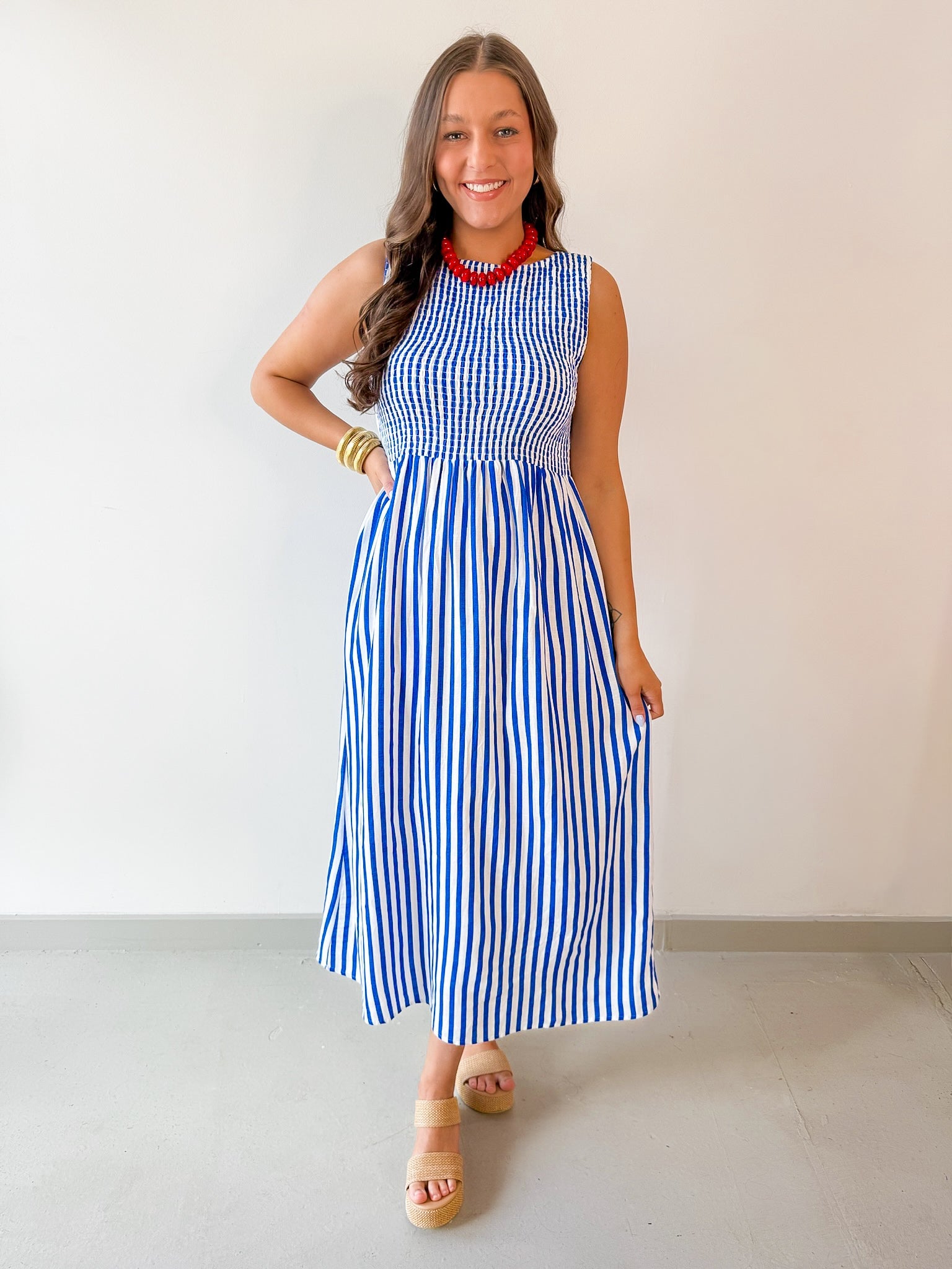 Sleeveless Striped Midi Dress
