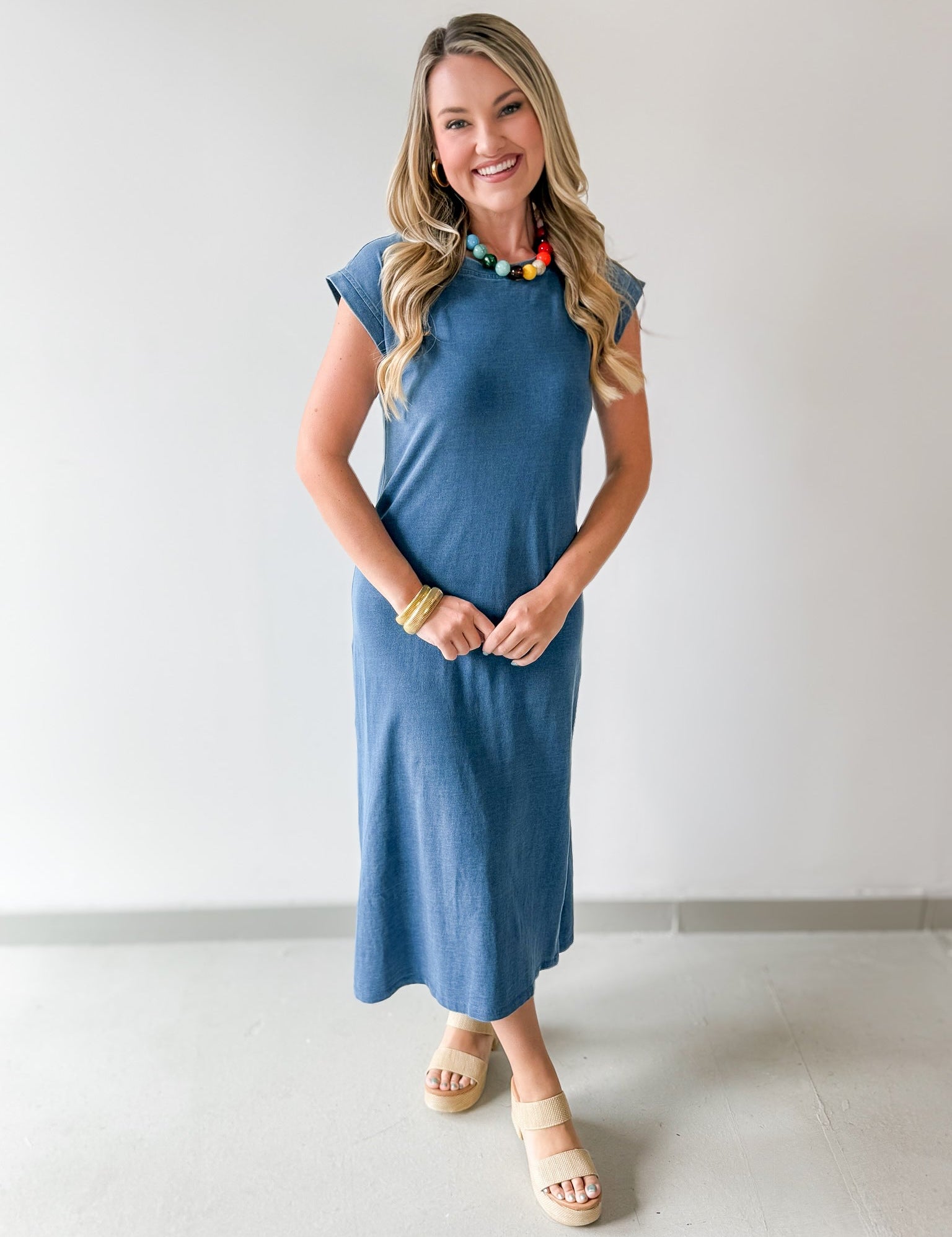 Slit Detail Knit T- Shirt Dress