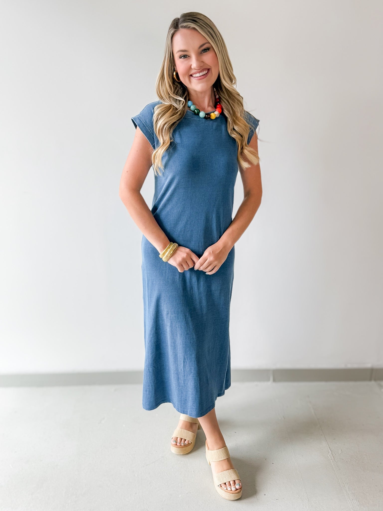 Slit Detail Knit T- Shirt Dress