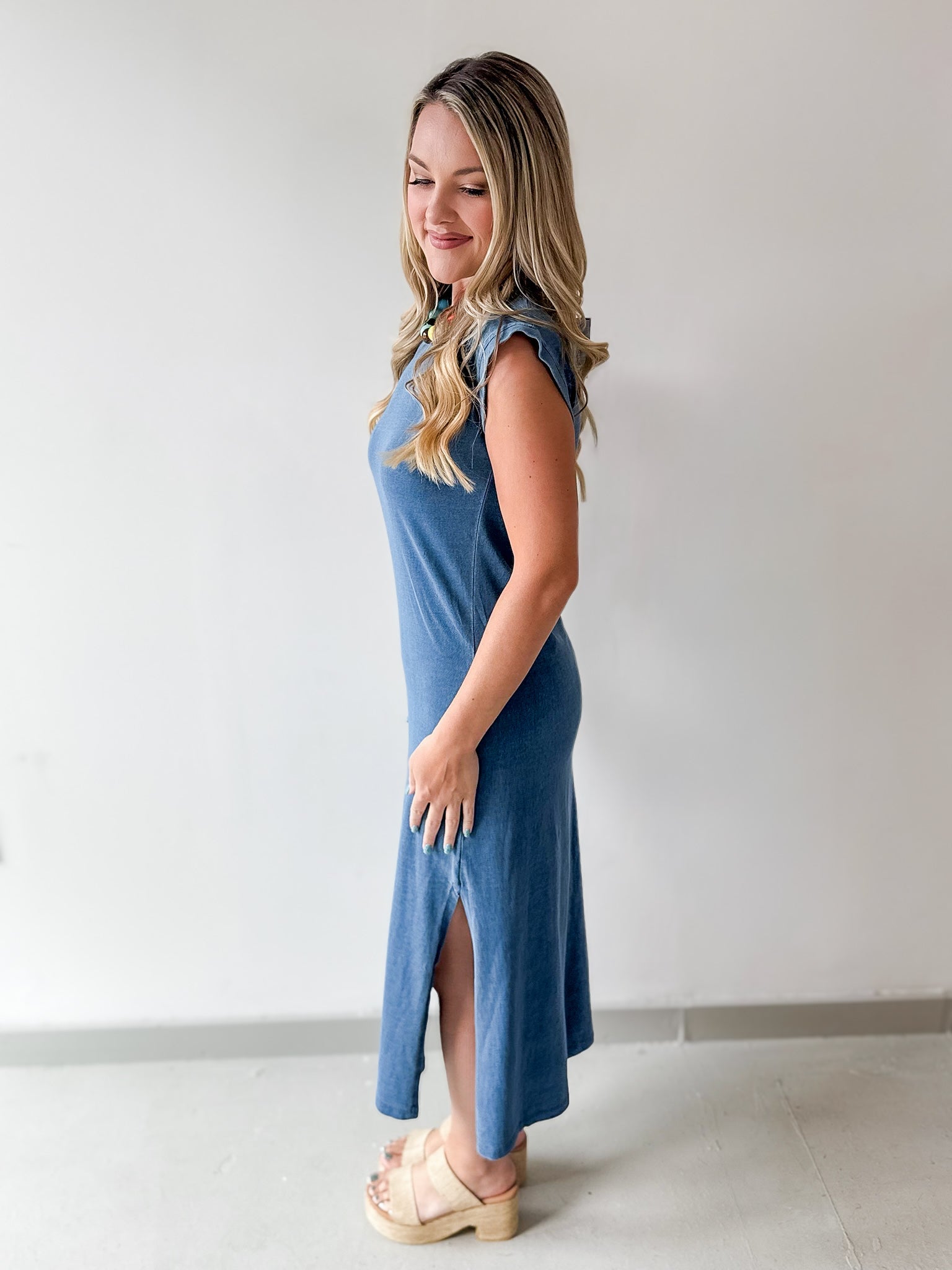 Slit Detail Knit T- Shirt Dress