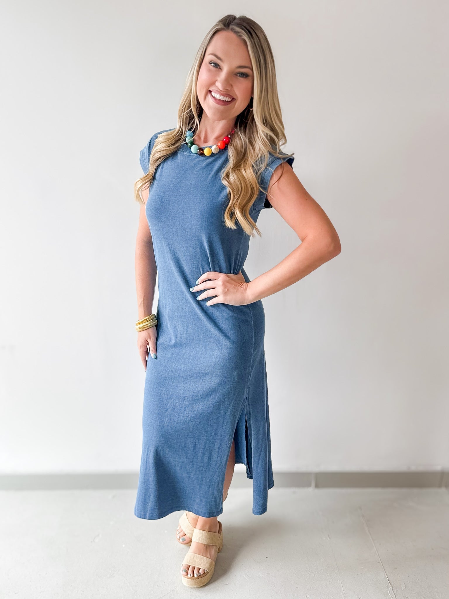 Slit Detail Knit T- Shirt Dress