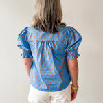 Smocked Cuff Placket Floral Top