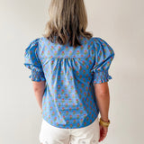 Smocked Cuff Placket Floral Top