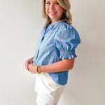 Smocked Cuff Placket Floral Top