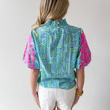 Smocked Neck Bubble Sleeve Top