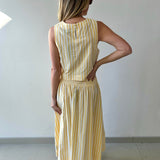 Smocked Stripe Top & Maxi Skirt Set - Yellow