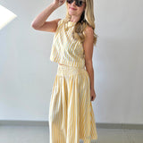 Smocked Stripe Top & Maxi Skirt Set - Yellow